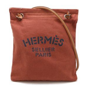 HERMES Hermes Sac Aline MM Shoulder Bag Toile Chevron Leather Terracotta Brown